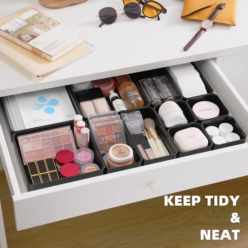 CHANCETSUI 11-Piece Stackable Drawer Organizer Set, Multi-size Desk Drawer Organizer Trays Vanity Storage Bins for Storing Makeup, Stationery, Utensils in Bathroom Dresser, Office and Kitchen - Image 3